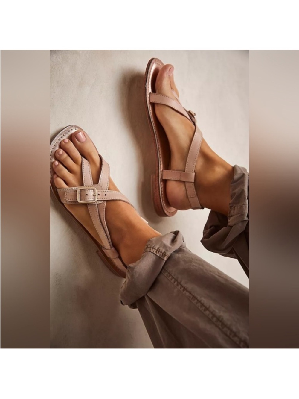 Free People La Risa flat Brown Leather Buckle Sandals - Picture 3 of 3